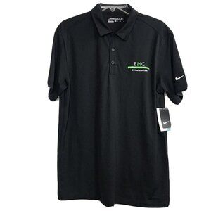 Nike Dri Fit Golf Shirt Short Sleeve Polo Black Mens Sz Medium EMC Logo